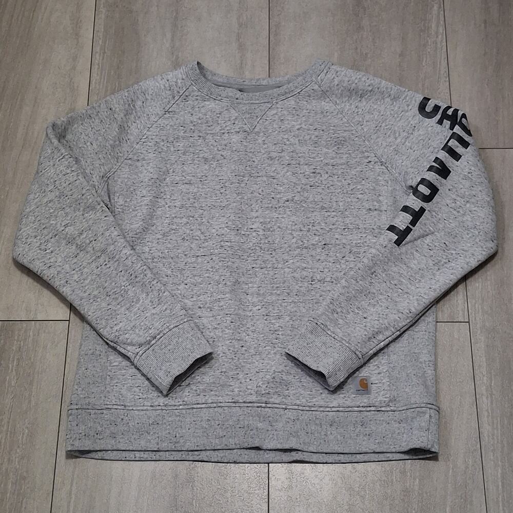 Womens Carhartt Crewneck L 12/14 Gray Relaxed Fit Sleeve Logo Sweatshirt